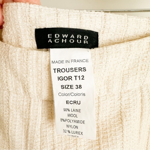 Edward Achour Paris Ivory Metallic Gold Stripe Tweed Double Breasted Suit Set - Picture 12 of 14